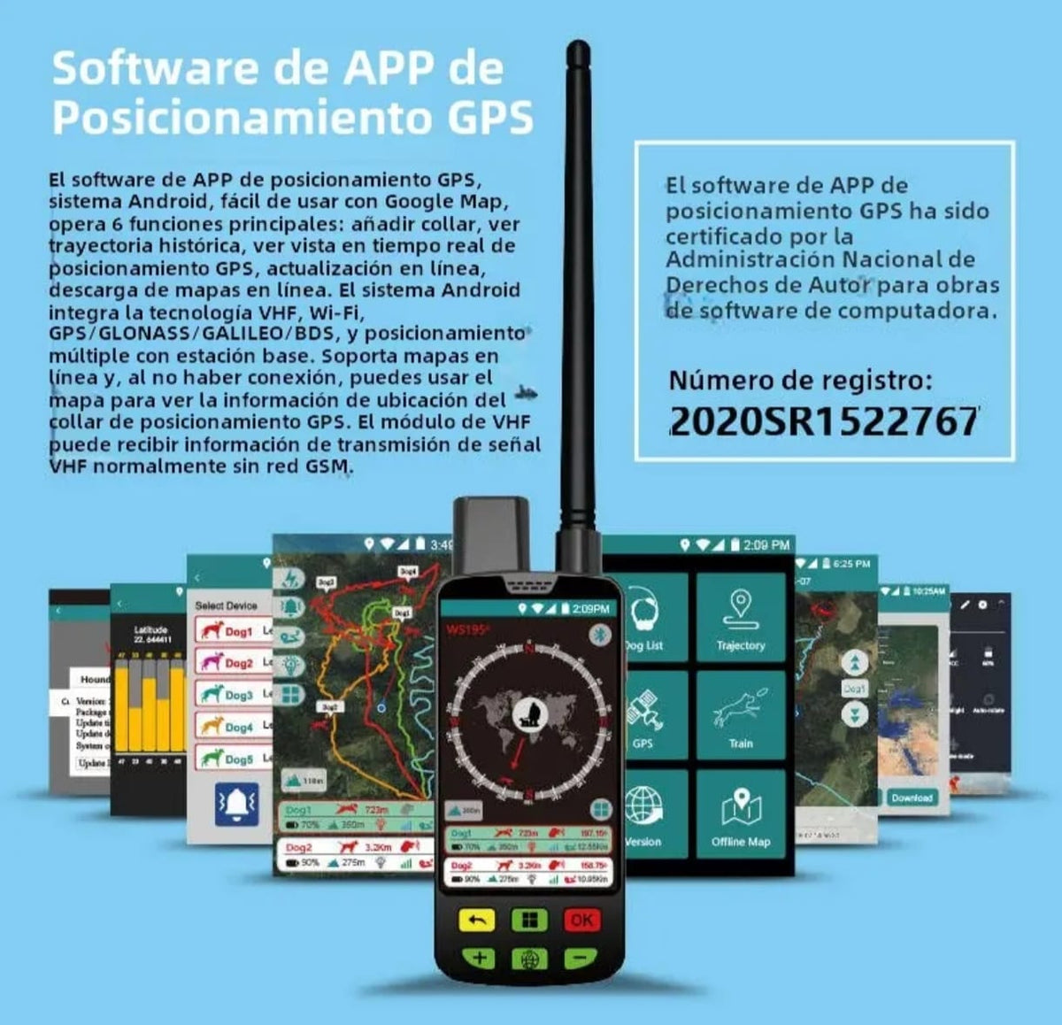Localizador Gps tecnologia VHF + 4g con sistema android integrado.